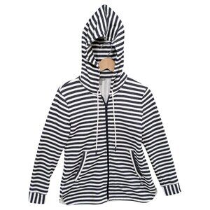 Talbots Vale Stripe Hooded Jacket Womens Navy White French Terry Full Zip SZ SP